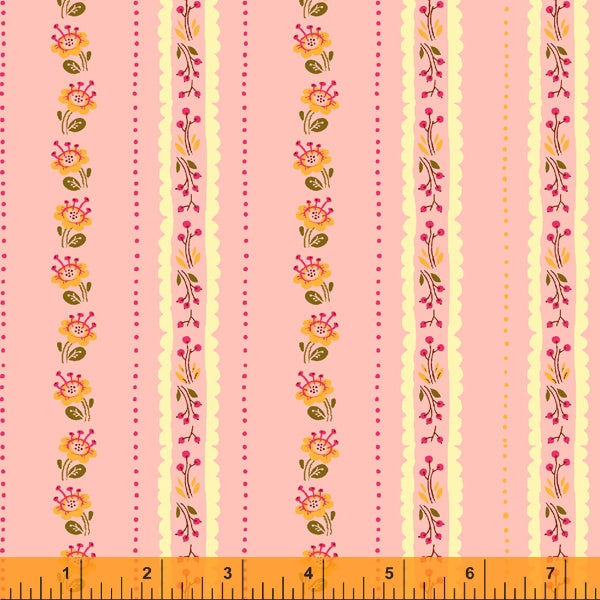Heather Ross - WEST HILL (revisited) - Floral Stripe Pink