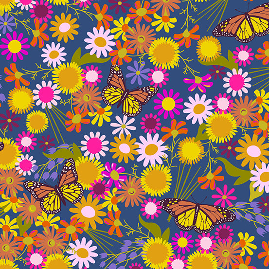 NEW Alison Glass WILDFLOWERS - Monarch Flowers Denim